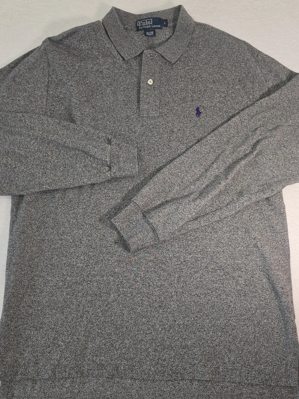 Polo Ralph Lauren Mens Gray Polo Long Sleeve Gray Heather Retro  Size L
